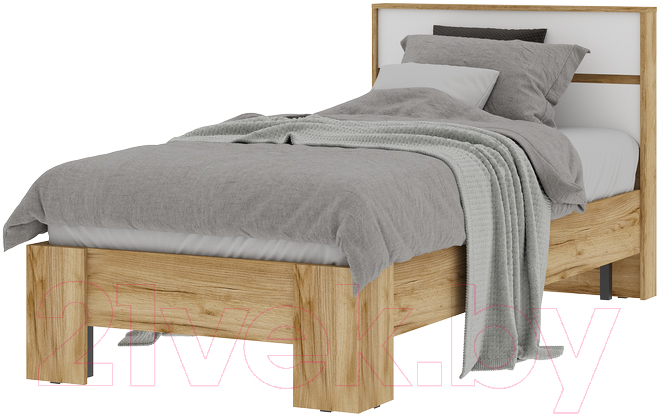 Односпальная кровать Стендмебель Хелен КР 01 90x200 (белый/дуб крафт золотой) - фото