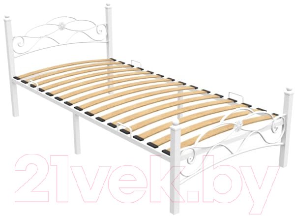 Полуторная кровать Князев Мебель Грация ГЯ.120.200.Б/1 (белый муар) - фото