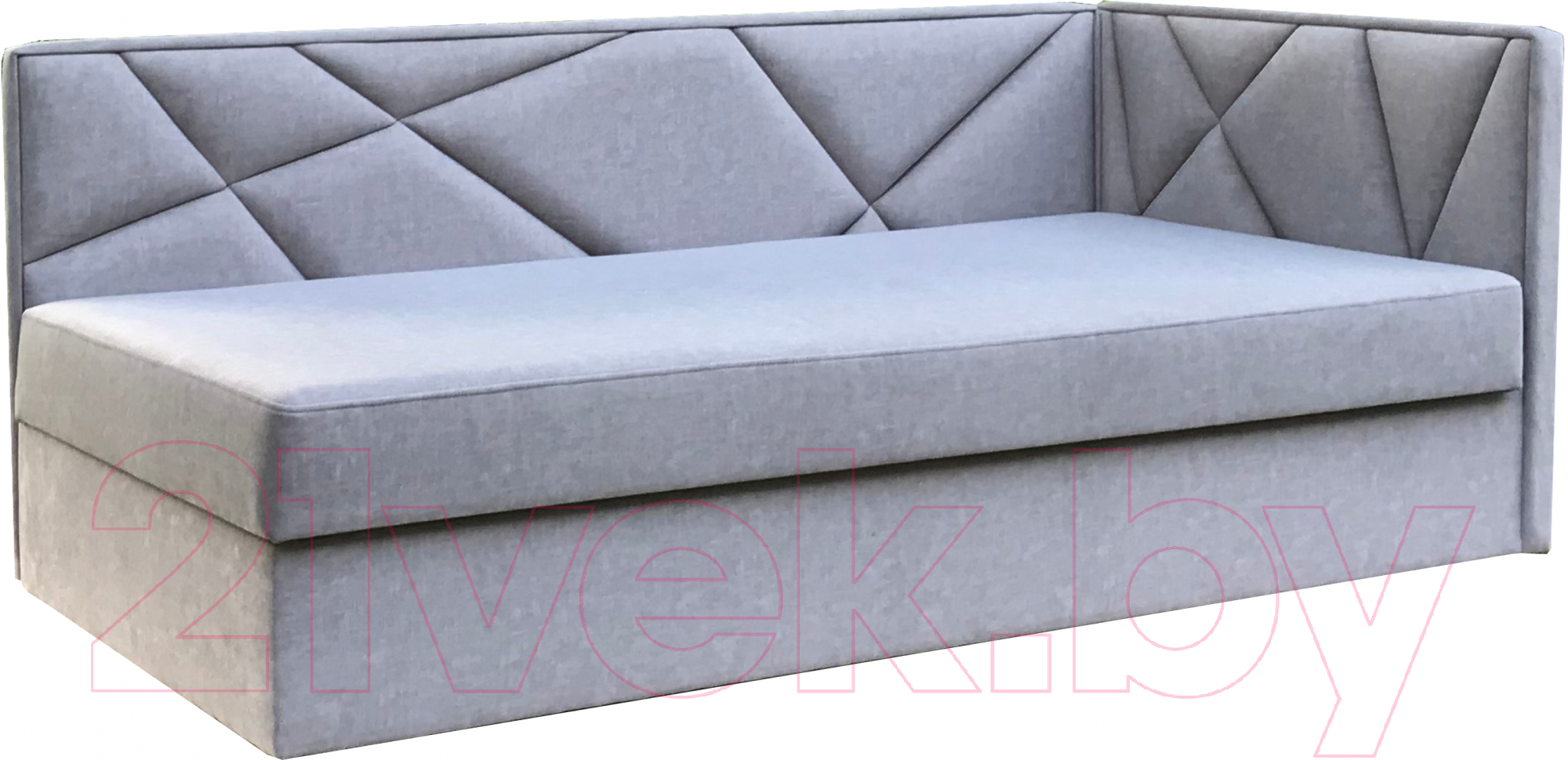 Кровать-тахта Tiolly Леон М-КР-80 с ПМ и нишей для белья угол правый (алия сильвер серый) - фото