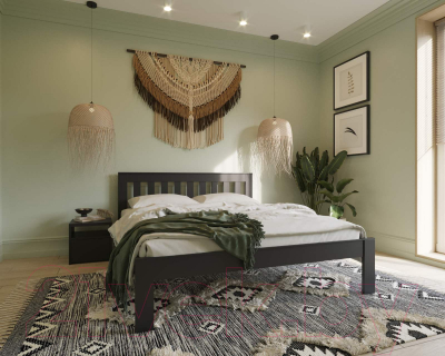 Двуспальная кровать БАМА Массив Флоренция 180x200 ольха (черный)