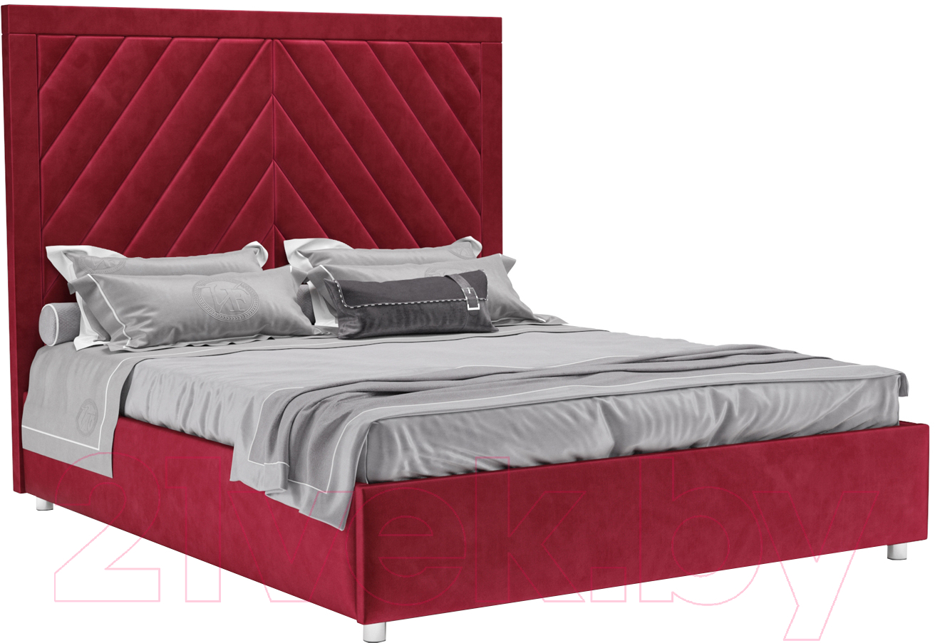 Двуспальная кровать Mebel-Ars Мишель 160 (бархат красный Star Velvet 3 Dark Red) - фото