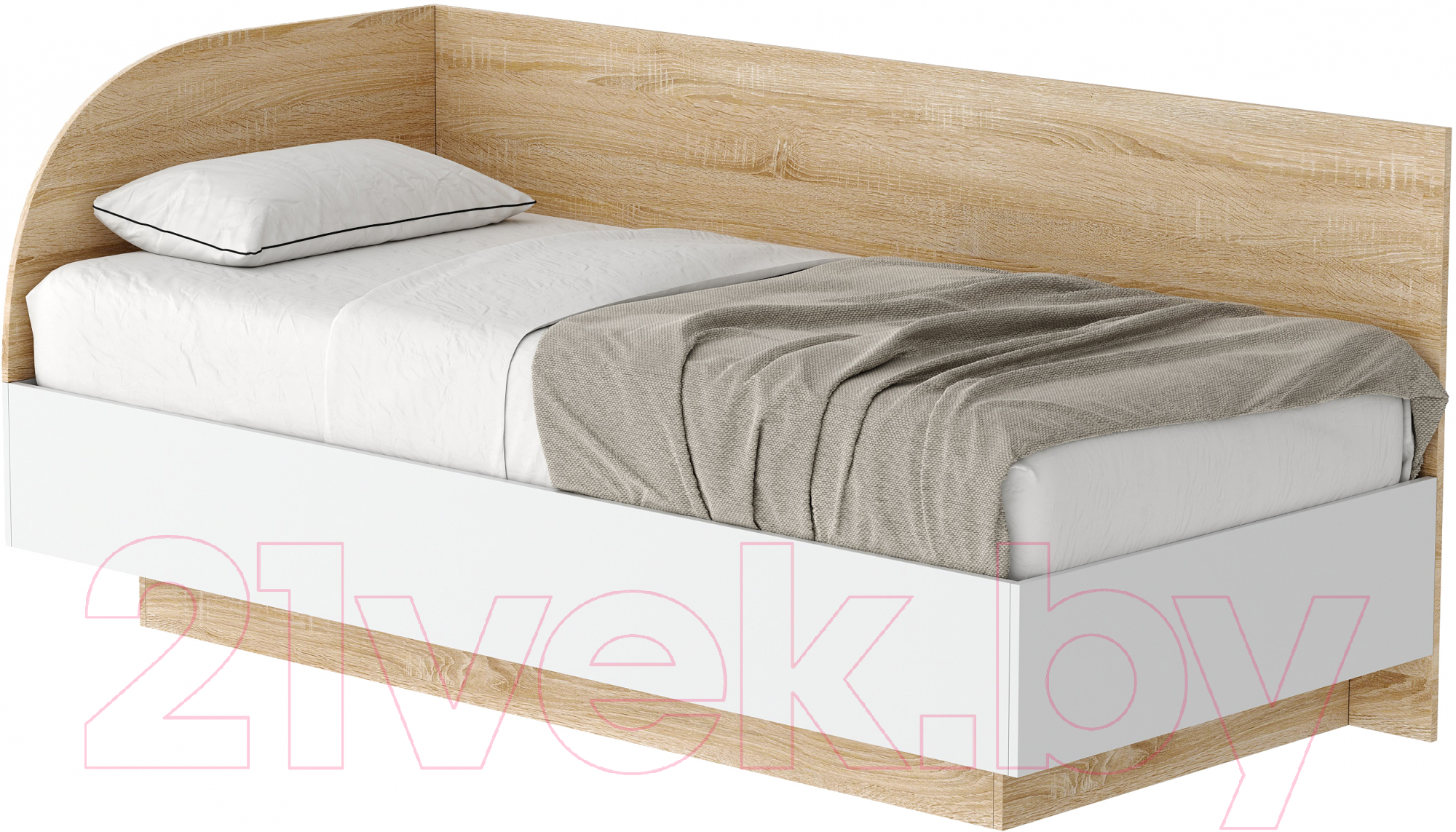 Кровать-тахта Памир Соната КРС-900 (дуб сонома/белый глянец) - фото