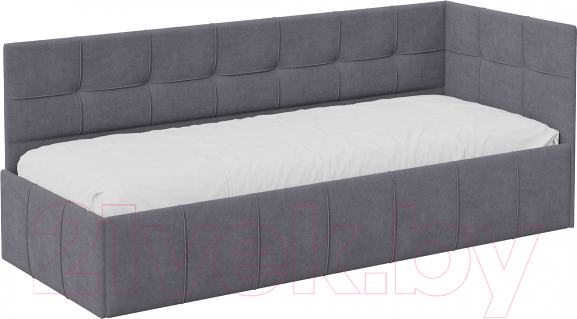 Кровать-тахта ТриЯ Грей c мягкой обивкой с ПМ 80x200 (велюр Galaxy серый) - фото