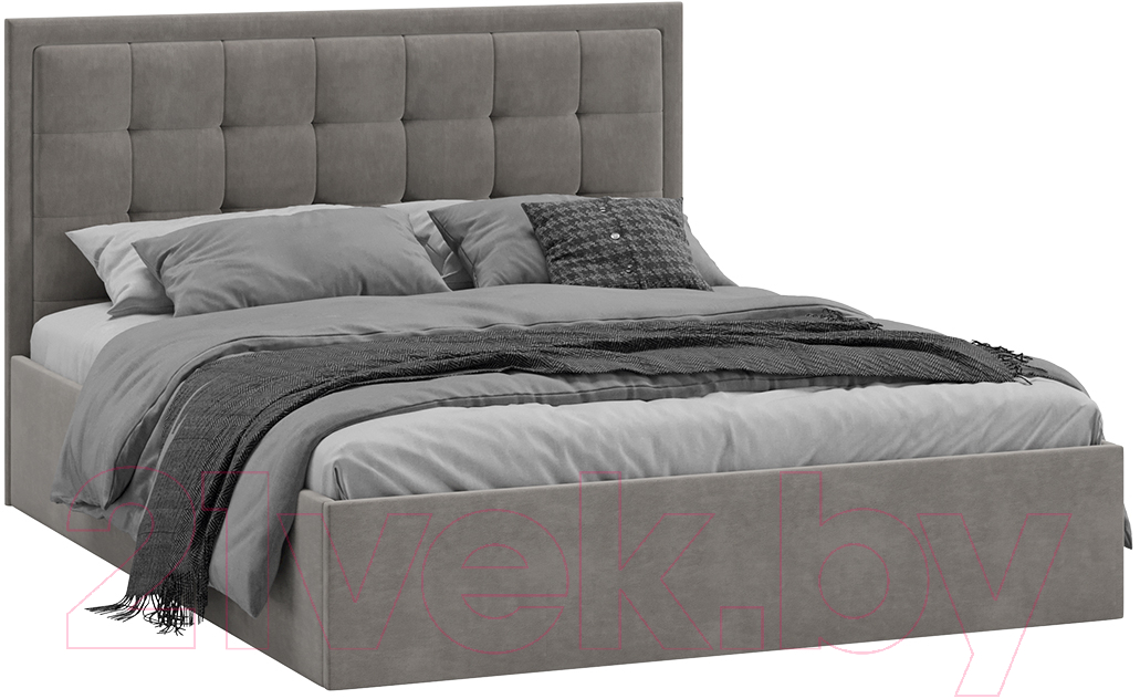 Двуспальная кровать ТриЯ Ника тип 1 с ПМ и заглушиной 160x200 (велюр мокко темный) - фото