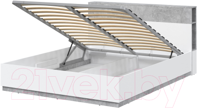 Двуспальная кровать Интерлиния Quartz QZ-К160 с ПМ (белый платинум/бетон)