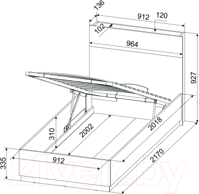 Односпальная кровать Интерлиния Loft LT-К90 90x200 (дуб золотой/антрацит)