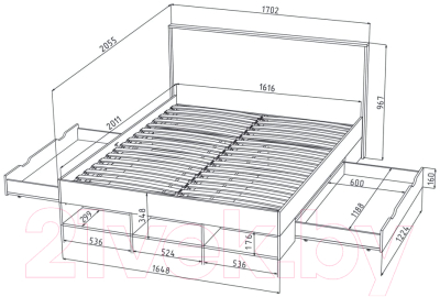 Двуспальная кровать Интерлиния SC-К160 160x200 (дуб золотой/белый платинум)
