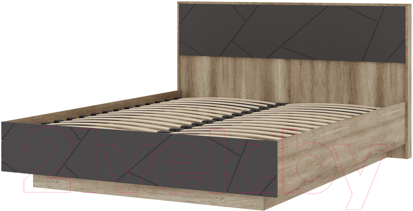 Двуспальная кровать Стендмебель Даллас КР 01 160x200 (софт графит/дуб каньон) - фото