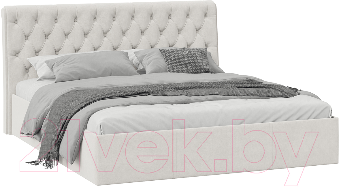 Двуспальная кровать ТриЯ Скарлет универсальная тип 1 с ПМ 180x200 (велюр бежевый) - фото