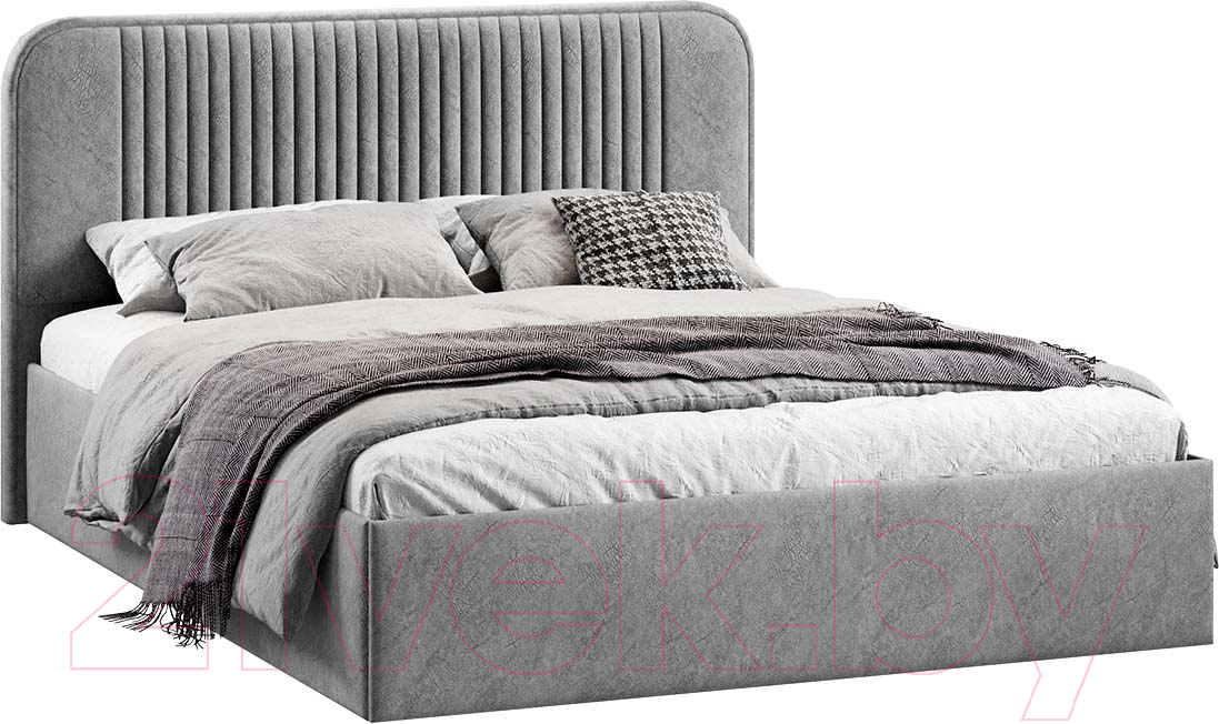Двуспальная кровать ТриЯ Тиффани Тип 1 c ПМ и заглушиной 160x200 (микровелюр Wellmart Silver) - фото