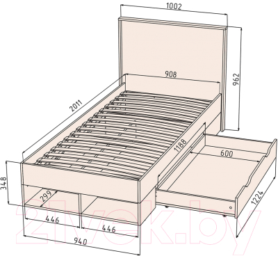 Односпальная кровать Интерлиния SC-К90 90x200 (дуб золотой/белый платинум)