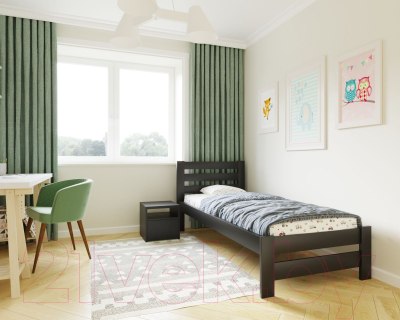 Односпальная кровать БАМА Массив Палермо 90x200 ольха (черный)