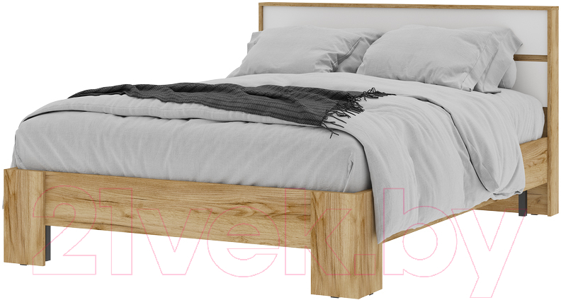 Полуторная кровать Стендмебель Хелен КР 02 140x200 (белый/дуб крафт золотой) - фото